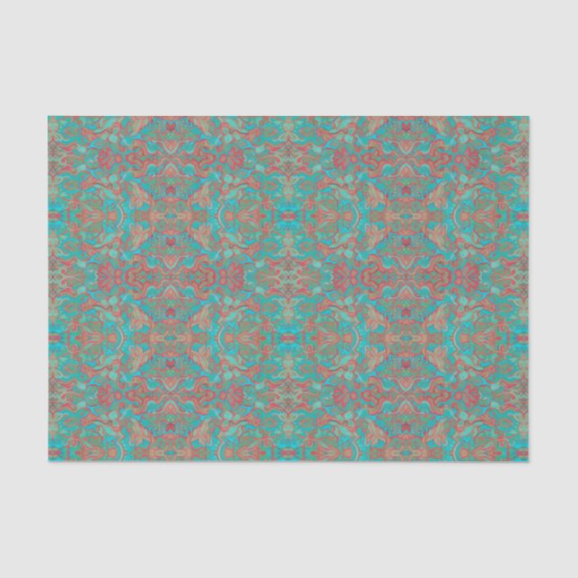 Birds Arabesque Bohemian Boho Turquoise Red Green Tissue Paper (Front)