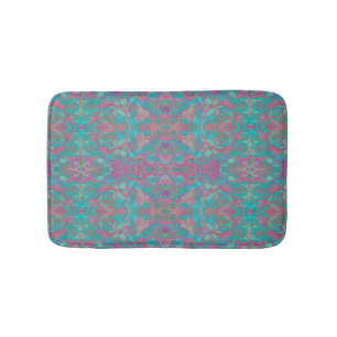 Birds Arabesque Bohemian Pattern Turquoise Pink Bath Mat