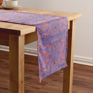 Birds Arabesque Oriental Bohemian Boho Blue Orange Short Table Runner
