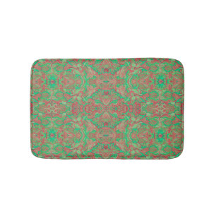 Birds Arabesque Oriental Bohemian Boho Red Green Bath Mat