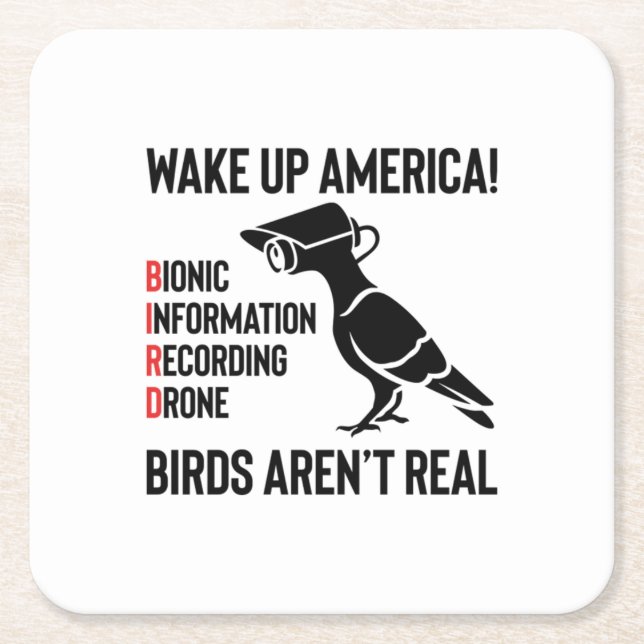 Birds Are Not Real - If It Flies, It Spies Square Paper Coaster (Front)