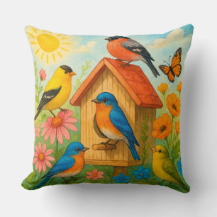 🌿 Birds Around Birdhouse Gift For Nature Lovers Throw Pillow