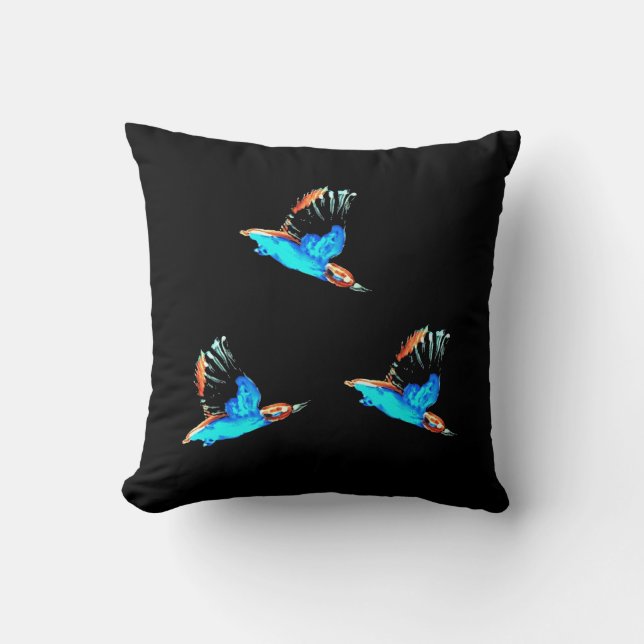 Birds at Night Colourful Kingfishers Throw Pillow (Front)
