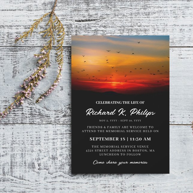 Birds At Sunrise Sky Celebrating the Life Invitation (Creator Uploaded)