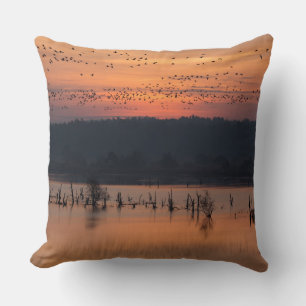 Birds at sunrise throw pillow