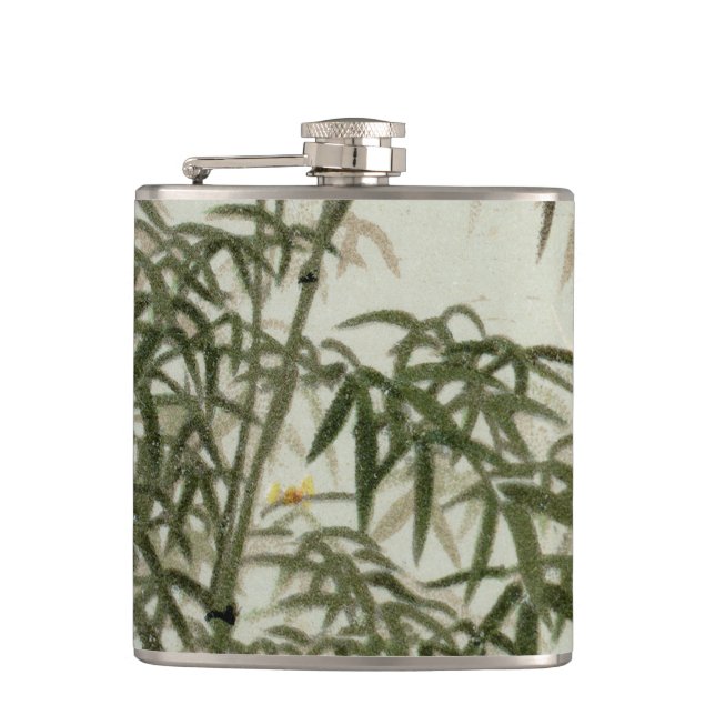 Birds Bamboo Asian Japanese Vintage Hip Flask (Front)
