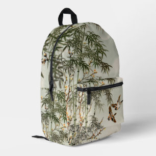 Birds Bamboo Asian Japanese Vintage Printed Backpack
