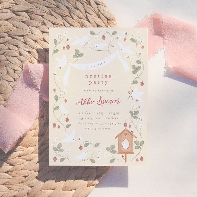 Birds & Berries Nesting Party Girl Baby Shower Invitation (Creator Uploaded)