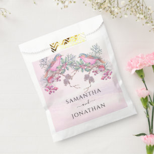 Birds & Berries Pinecone Watercolor Winter Wedding Favour Bag