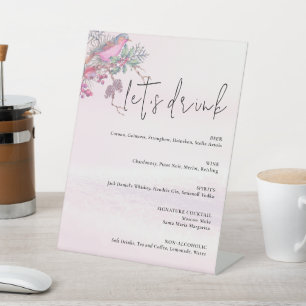 Birds & Berries Pinecone Watercolor Winter Wedding Pedestal Sign