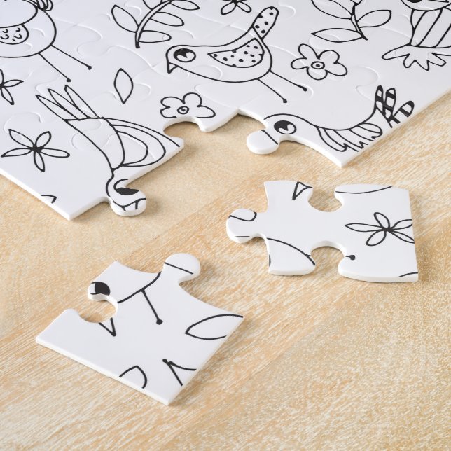 Birds Black and White Colour Your Own Whimsical Jigsaw Puzzle (Side)