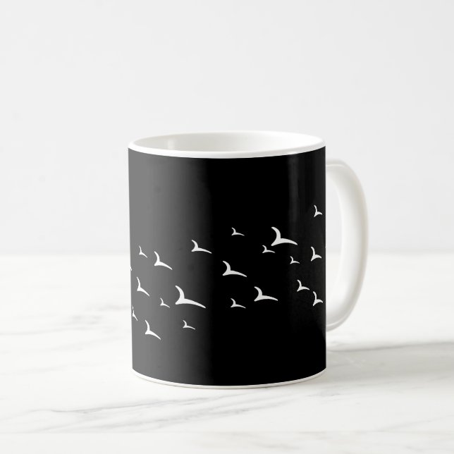 Birds black white pattern coffee mug (Front Right)