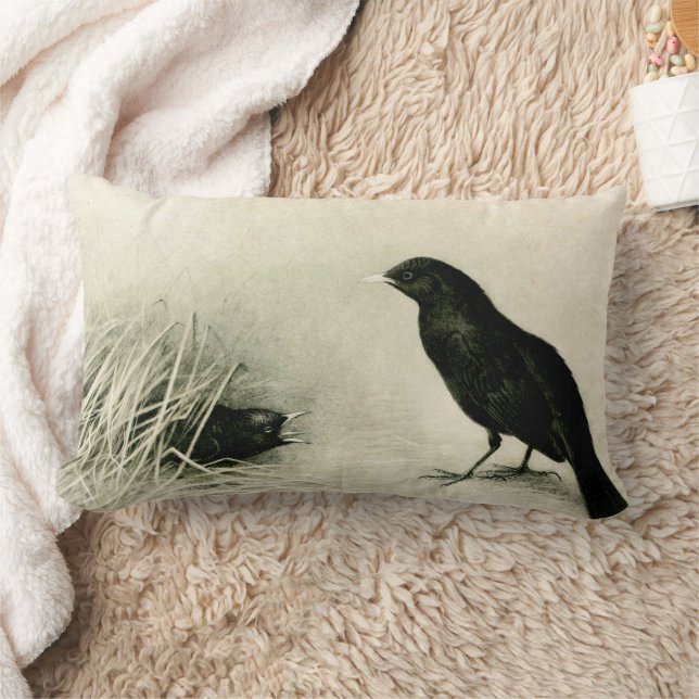 Birds. Blackbird Crow Babies Lumbar Pillow (Blanket)