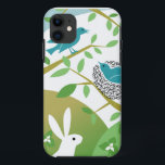 Birds & Bunny Spring iPhone Case<br><div class="desc">Modern birds,  bunny,  leaves,  flowers and branches decorate this charming and stylish iPhone case. Tweet away! Personalize it by selecting Customize it,  then add your text (name and phone number maybe?).</div>