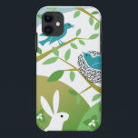Birds & Bunny Spring iPhone Case<br><div class="desc">Modern birds, bunny, leaves, flowers and branches decorate this charming and stylish iPhone case. Tweet away! Personalize it by selecting Customize it, then add your text (name and phone number maybe?).</div>