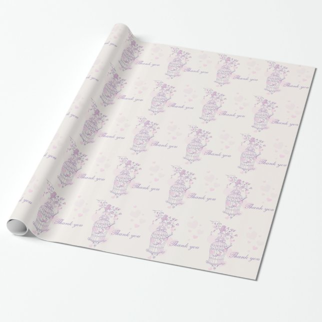 Birds cage purple pink wedding thank you wrap wrapping paper (Unrolled)