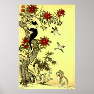 Birds Cat and Dog Jakuchu Early 1900s Poster