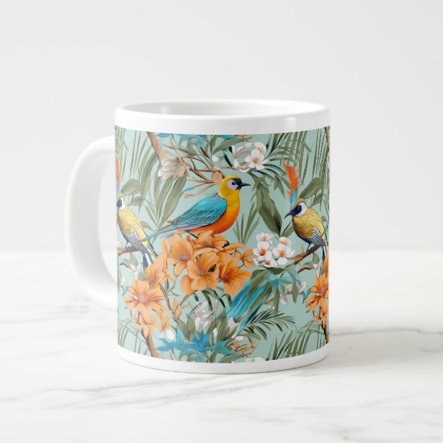 Birds Chinoiserie Mint Orange Large Coffee Mug (Front Left)