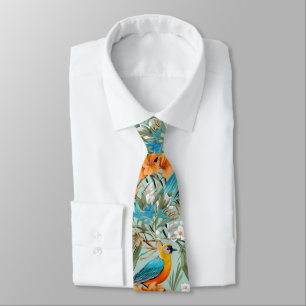 Birds Chinoiserie Mint Orange Tie