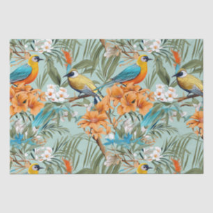Birds Chinoiserie Mint Orange Tissue Paper