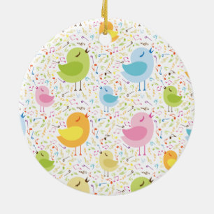 Birds Chirping with Musical Pattern Ceramic Ornament