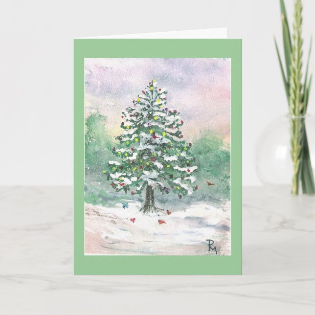 'Birds' Christmas" watercolor Holiday Card (Front)
