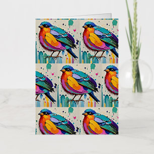Birds colourful art abstract fat giant cute funny  foil greeting card