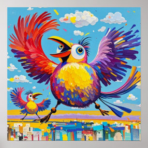 Birds colourful art abstract fat giant cute funny  poster