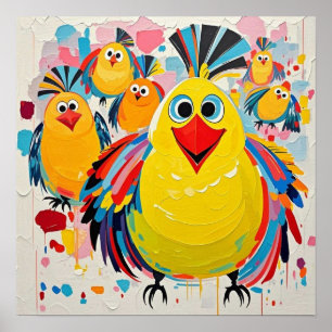 Birds colourful art abstract fat giant cute funny  poster