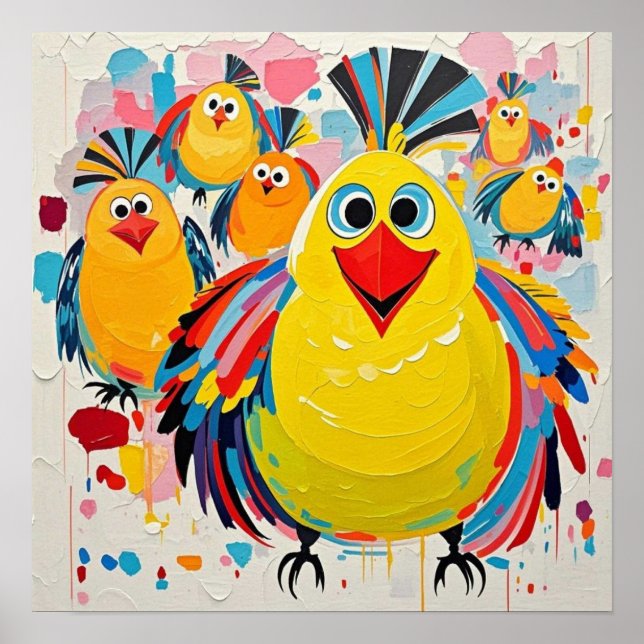 Birds colourful art abstract fat giant cute funny  poster (Front)