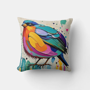 Birds colourful art abstract fat giant cute funny throw pillow