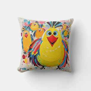 Birds colourful art abstract fat giant cute funny throw pillow