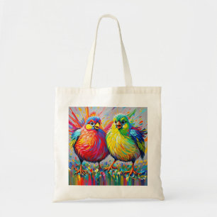 Birds colourful art abstract fat giant cute funny tote bag