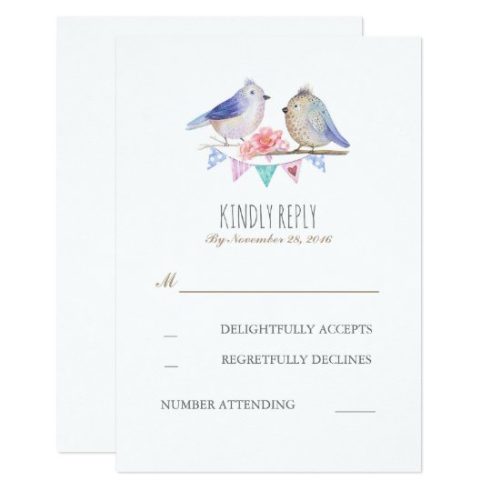 birds couple rustic woodland wedding rsvp card
