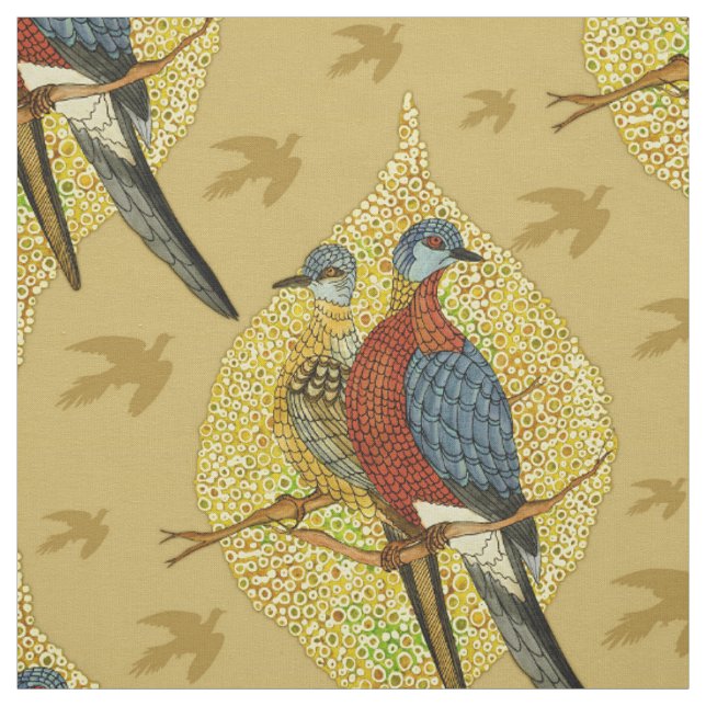 Birds Couple Vintage Fabric (Swatch)