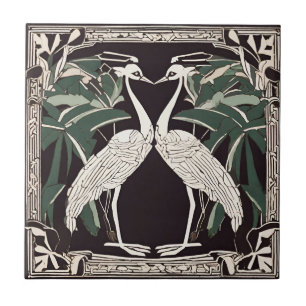 Birds Cranes Family Art Deco Nouveau Decorative Tile