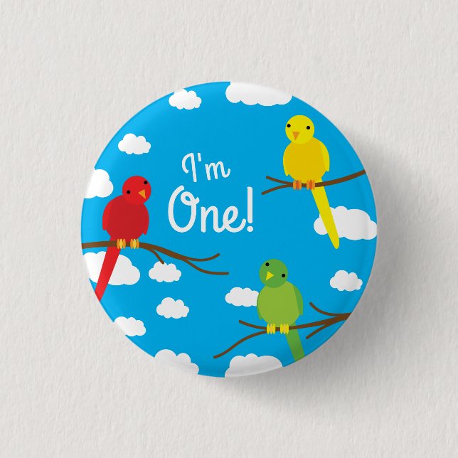 Birds Cute Colourful Spring 1st Birthday 1 Inch Round Button (Front)