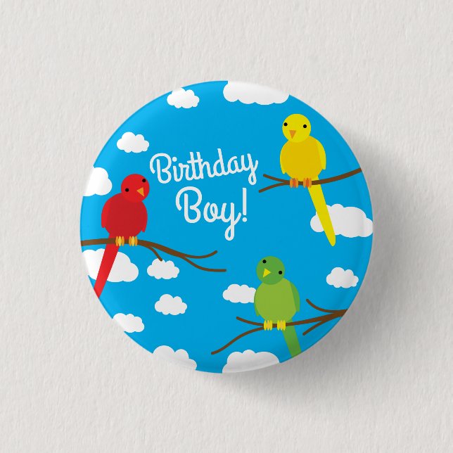 Birds Cute Colourful Spring 1st Birthday 1 Inch Round Button (Front)