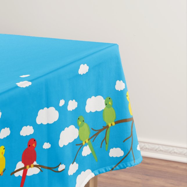 Birds Cute Colourful Spring 1st Birthday Tablecloth (In Situ)