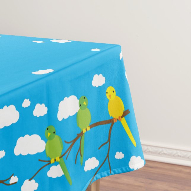 Birds Cute Colourful Spring Kid's Birthday Tablecloth (In Situ)