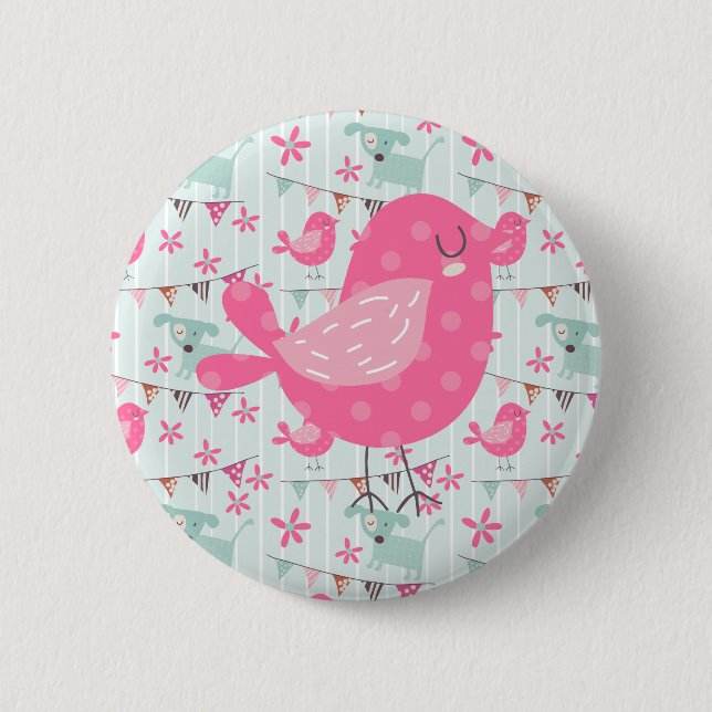 Birds, Dogs, Banners, Flowers 2 Inch Round Button (Front)