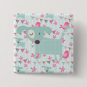 Birds, Dogs, Banners, Flowers 2 Inch Square Button