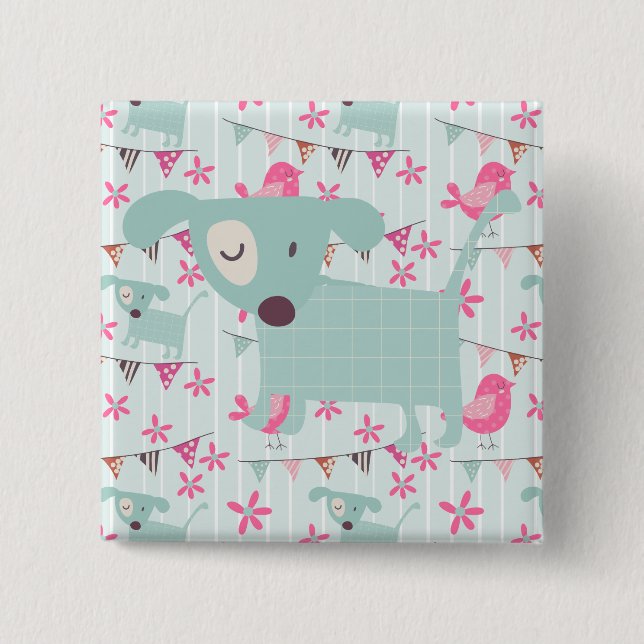 Birds, Dogs, Banners, Flowers 2 Inch Square Button (Front)