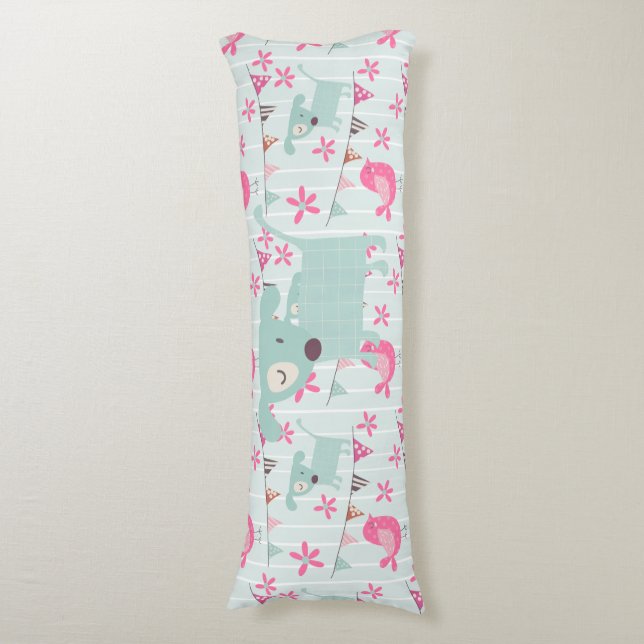 Birds, Dogs, Banners, Flowers Body Pillow (Front Vertical)