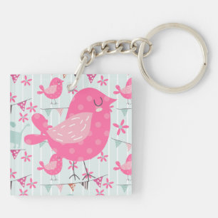 Birds, Dogs, Banners, Flowers Keychain