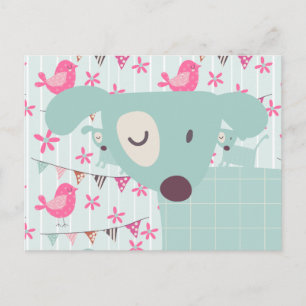 Birds, Dogs, Banners, Flowers Postcard