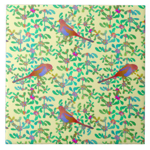 Birds Doing Brunch in Early Morning Mist Tile