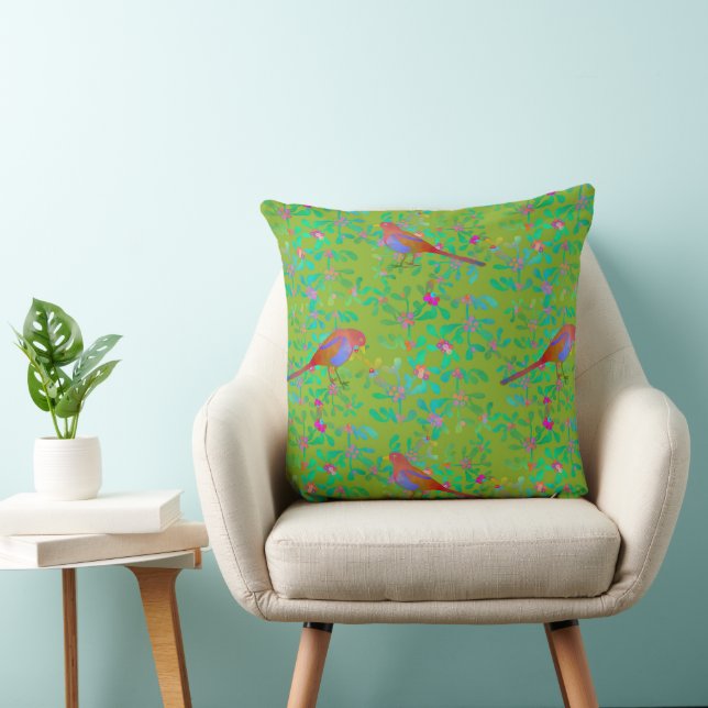 Birds Doing Brunch in Spring Throw Pillow (Chair)