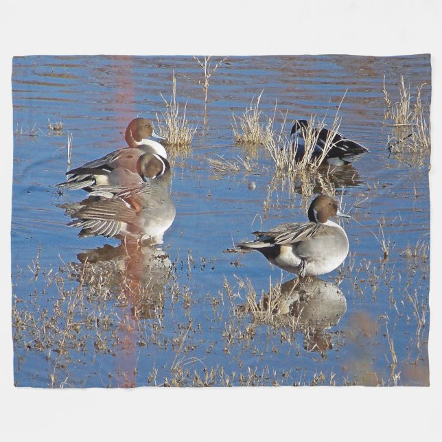 Birds Ducks Animals Pond Fleece Blanket (Front (Horizontal))