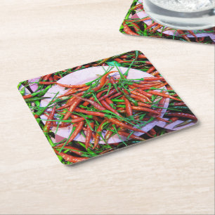 Bird's Eye Chili Peppers Square Paper Coaster